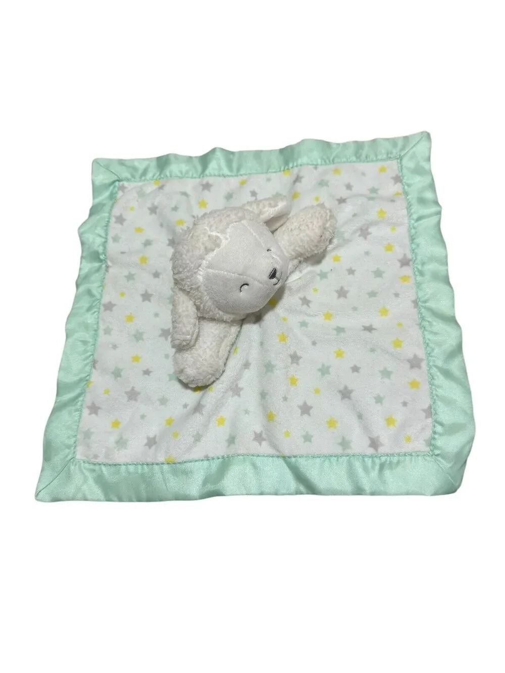 Child of Mine Carters Lamb Rattle Stars Green Satin Baby Security Blanket Lovey